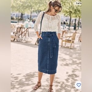 NWT Boden Cara Denim Paperbag Midi Skirt with Tie Size 14